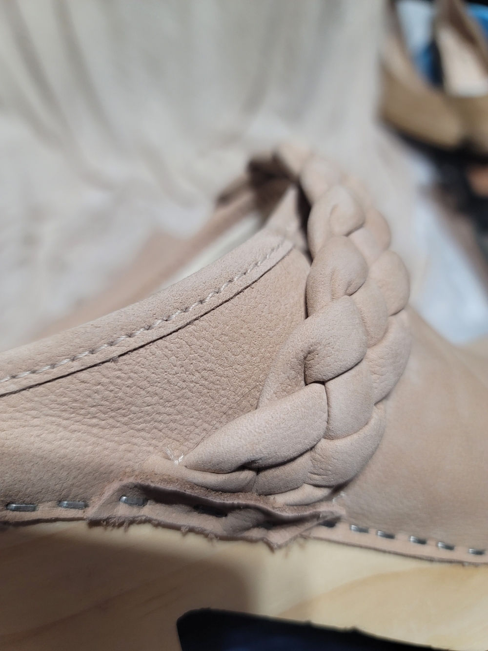 Dolce Vita Braided Leather Platform Clogs Nude Beige Suede Wood Heel EUC 8.5 - Picture 8 of 13